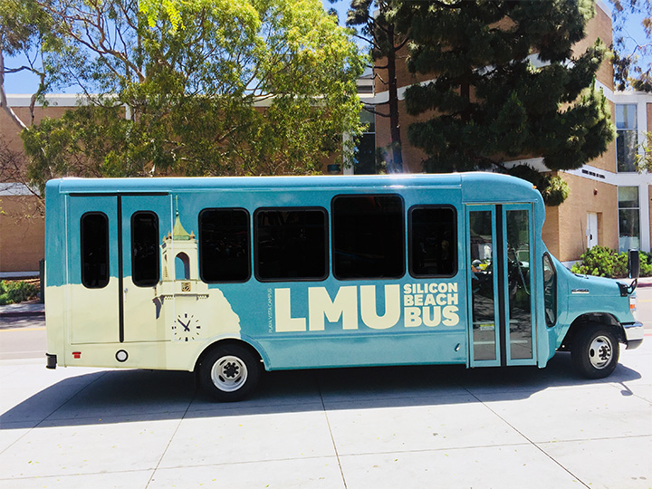The LMU Shuttle parked on campus